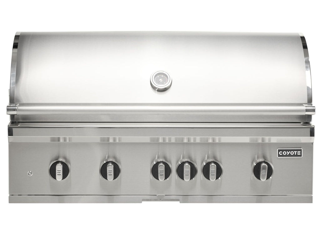 Parrilla a gas Coyote de 3 piezas, serie SL, de 42 pulgadas y 6 quemadores, paquete de cocina para exteriores con briquetas de cerámica, quemador para sellar, quemador trasero infrarrojo y kit de asador. 