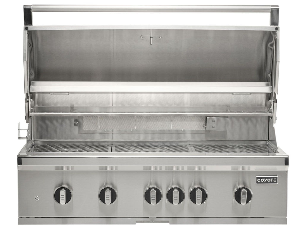 Parrilla a gas empotrada Coyote Serie SL de 42 pulgadas y 6 quemadores con briquetas de cerámica, quemador para sellar, quemador trasero infrarrojo y kit de asador. 