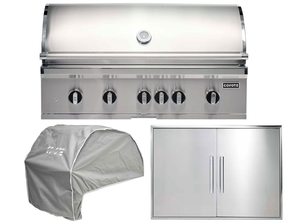 Parrilla a gas Coyote de 3 piezas, serie SL, de 42 pulgadas y 6 quemadores, paquete de cocina para exteriores con briquetas de cerámica, quemador para sellar, quemador trasero infrarrojo y kit de asador. 