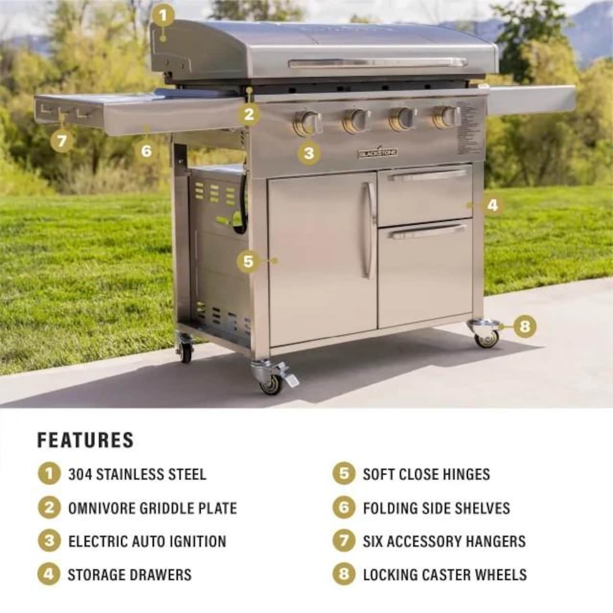 Blackstone Select 36-inch 4-Burner Freestanding Flat Top Propane Gas Griddle with Cabinet (6008)