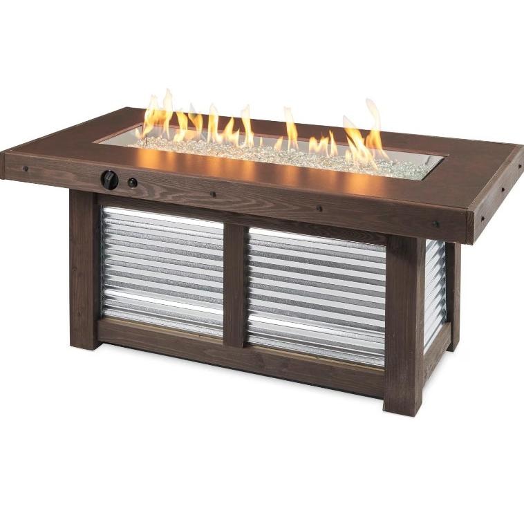 Denali Brew 57-Inch Rectangular Wood-Burning Natural Gas Fire Pit Table in Brown