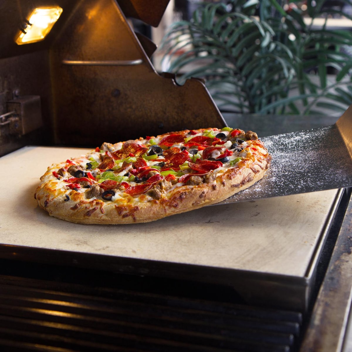 Blaze 14 3/4-Inch Ceramic Pizza Stone w/ Stainless Steel Tray for Gas Grills