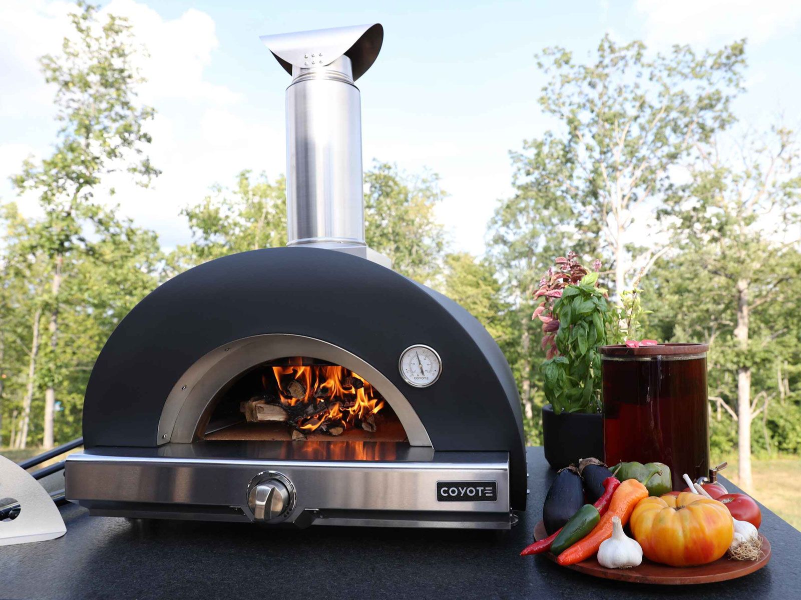 coyote 30-inch hybrid multi-fuel outdoor pizza oven - black