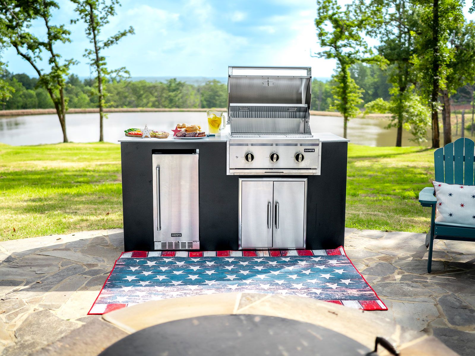 Haven 6-ft outdoor kitchen island with c-series 30-inch 3-burner built-in gas grill, refrigerator & double access doors