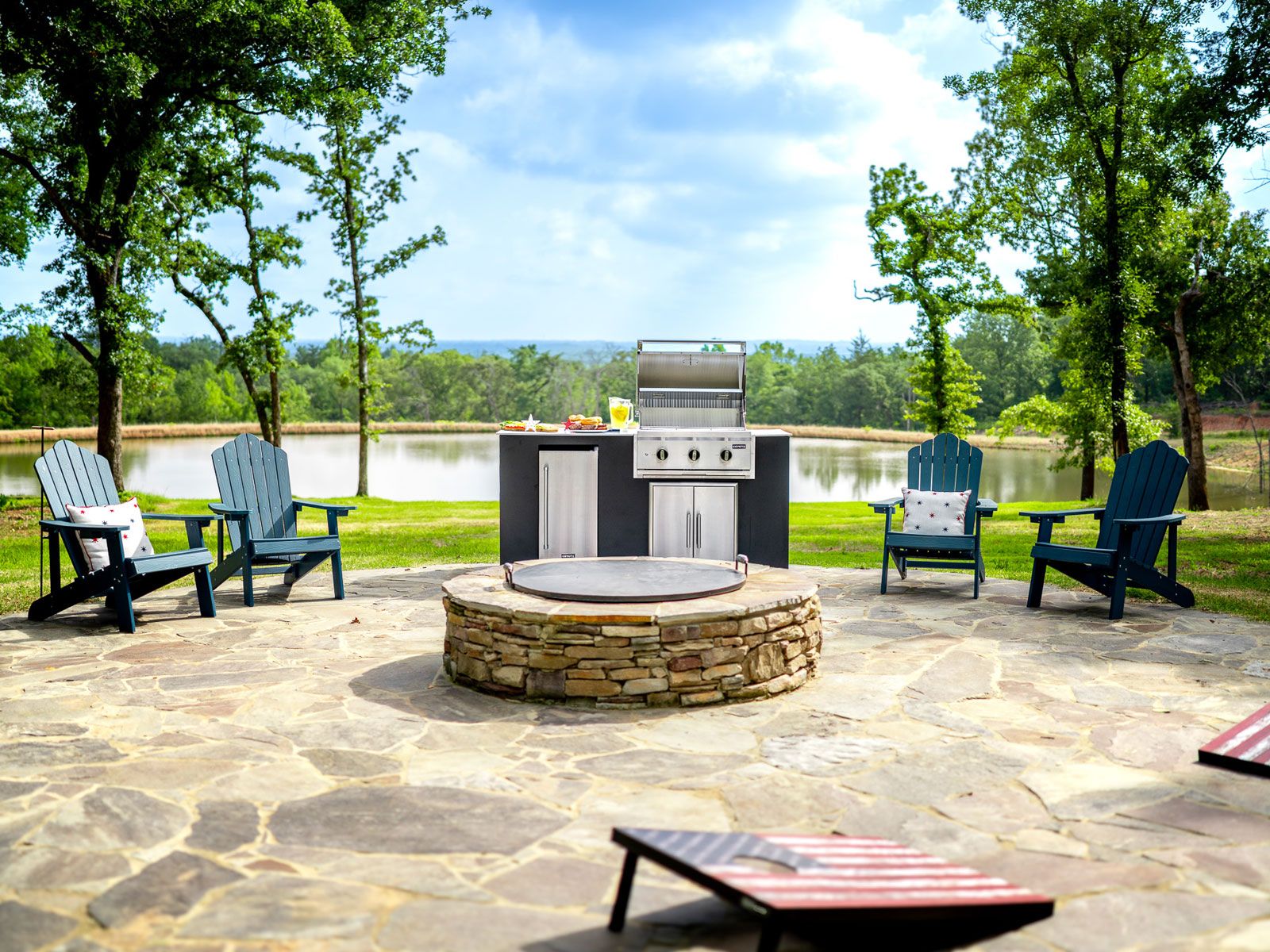 Haven 6-ft outdoor kitchen island with c-series 30-inch 3-burner built-in gas grill, refrigerator & double access doors