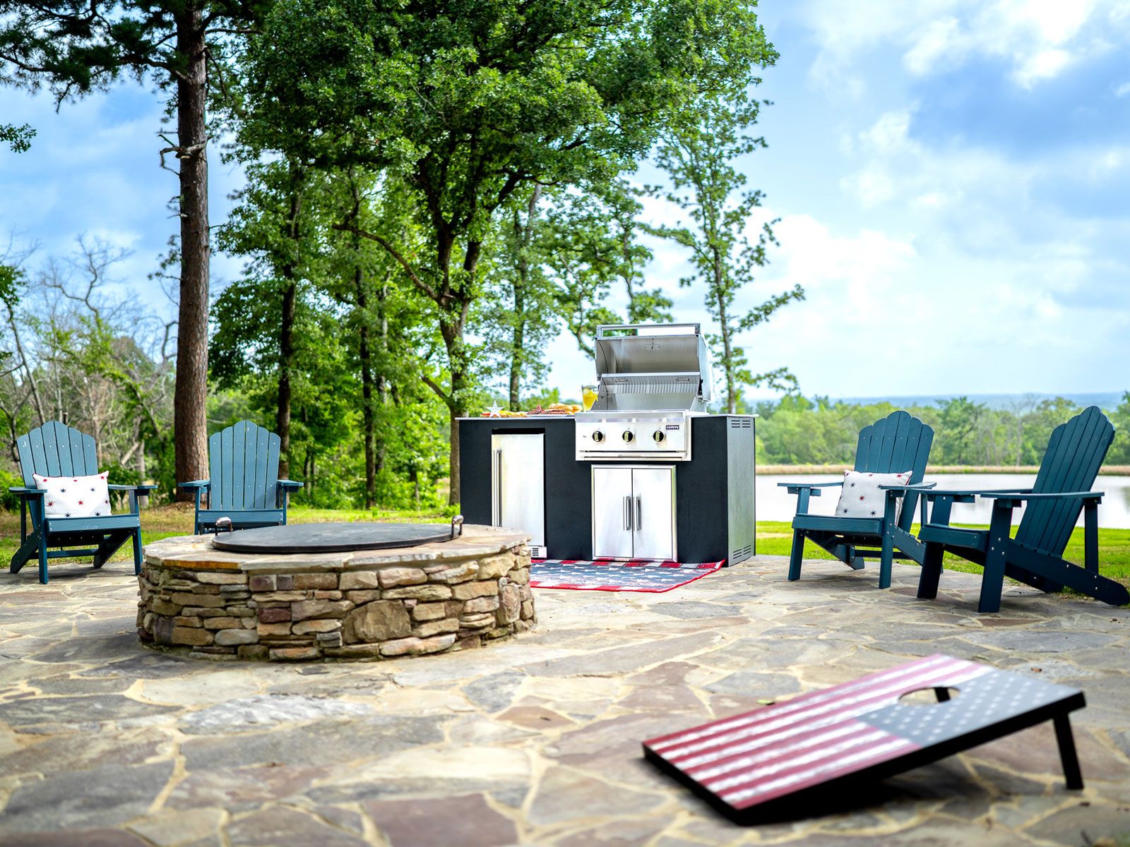 Haven 6-ft outdoor kitchen island with c-series 30-inch 3-burner built-in gas grill, refrigerator & double access doors