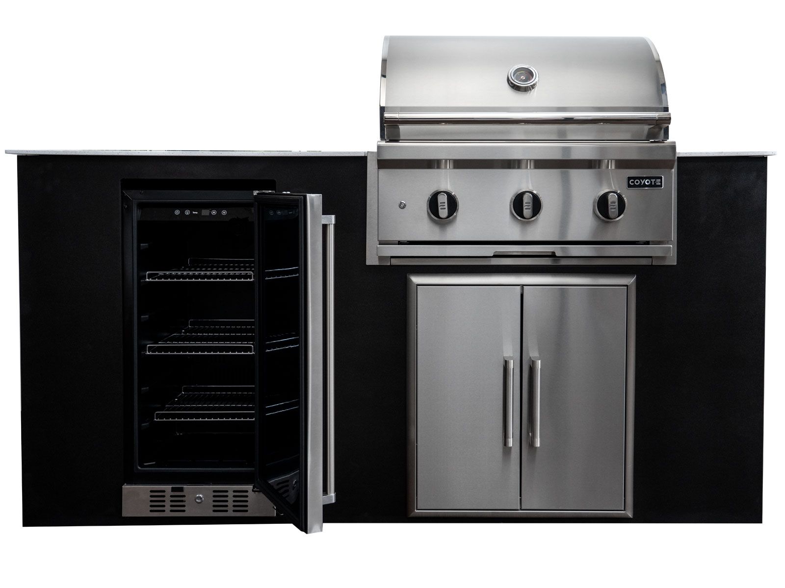 Haven 6-ft outdoor kitchen island with c-series 30-inch 3-burner built-in gas grill, refrigerator & double access doors