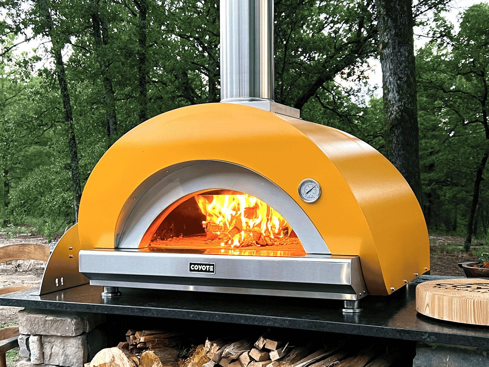 coyote 40-inch duomo wood-fired pizza oven - yellow