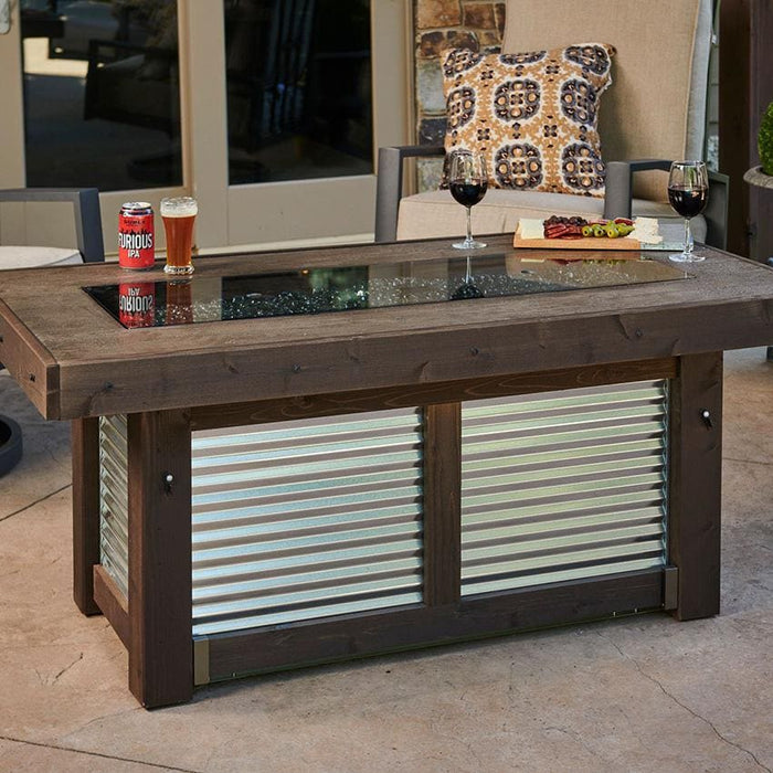 Denali Brew 57-Inch Rectangular Wood-Burning Natural Gas Fire Pit Table in Brown