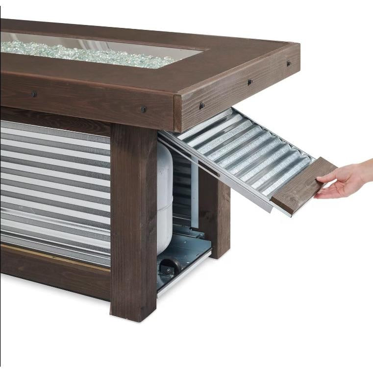 Denali Brew 57-Inch Rectangular Wood-Burning Natural Gas Fire Pit Table in Brown