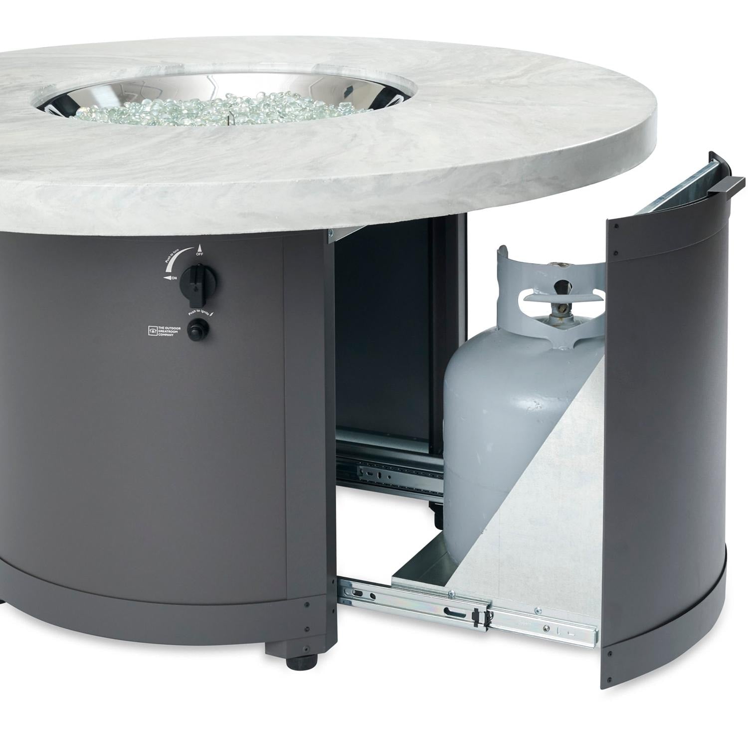 Beacon 48-Inch Round Powder Coated Steel Propane Fire Pit Table in White