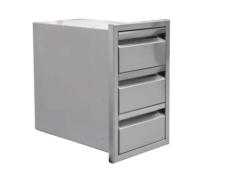 Videl 12-Ft Maestro L-Shaped Outdoor Kitchen Island with Gran Fuego 42-Inch 5-Burner Gas Grill, 30-Inch Gran Plancha Griddle, Double Side Burner, 4.5 Cu. Ft. Refrigerator and Sink