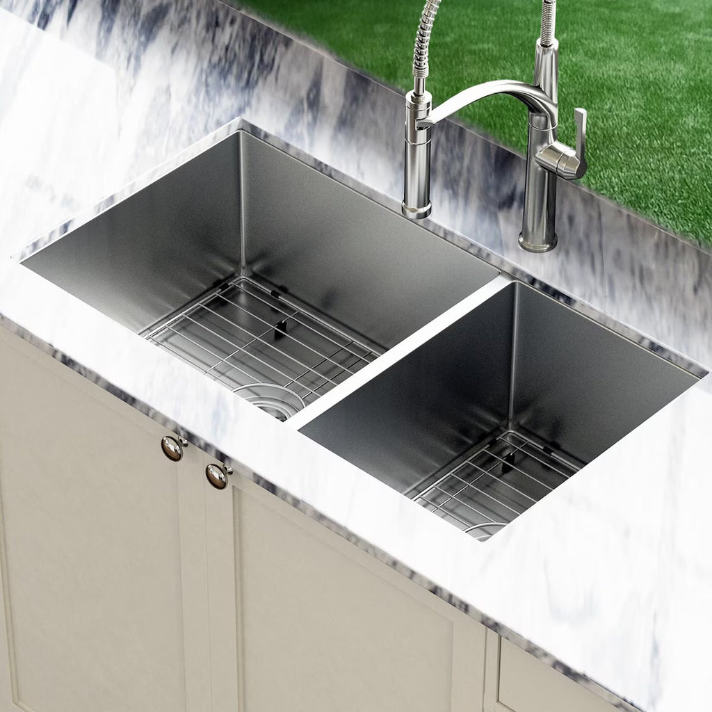 Undermount Stainless Steel 36-Inch 60/40 Double Bowl Sink W/Grids and Strainers