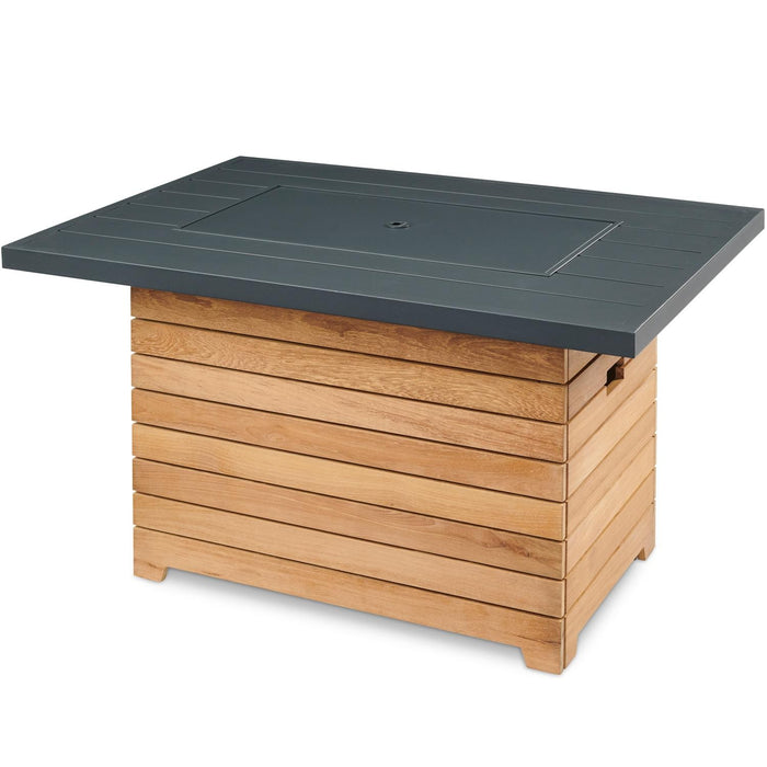 Darien 42-Inch Rectangular Teak Natural Gas Fire Pit Table in Gray