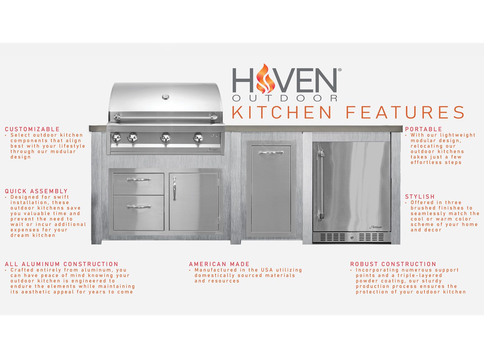 Haven 6 ft. outdoor kitchen island w/ coyote c-series 30-inch grill, double access door & 2 drawer cabinet - harbor gray