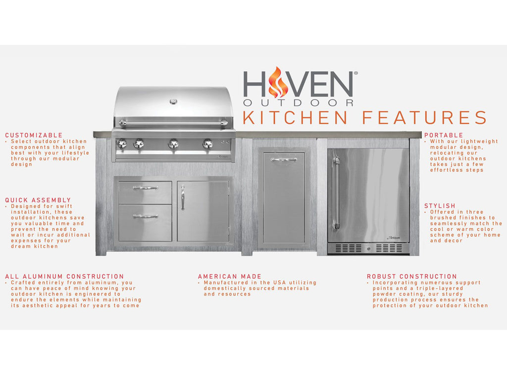 haven 6 ft. outdoor kitchen island w/ coyote sl-series 30-inch grill, 31" dry pantry & 2 drawer cabinet - brushed black