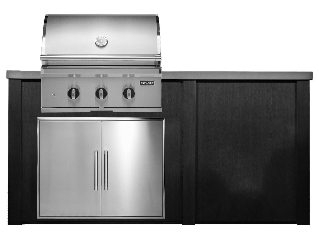 Isla de cocina exterior Haven de 1,8 m con parrilla Coyote SL-Series de 76 cm y puerta de acceso doble - negro cepillado