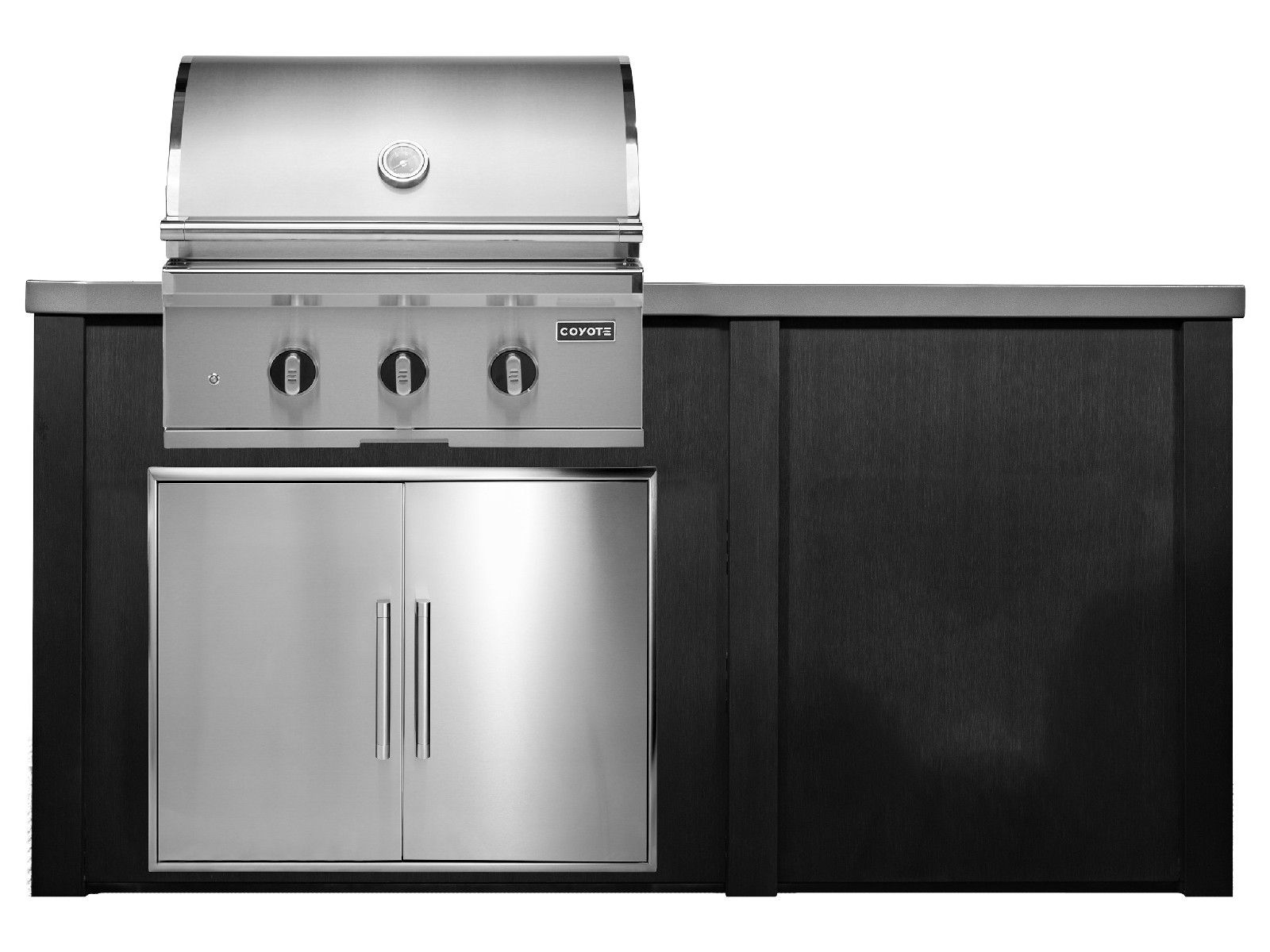 Isla de cocina exterior Haven de 1,8 m con parrilla Coyote SL-Series de 76 cm y puerta de acceso doble - negro cepillado