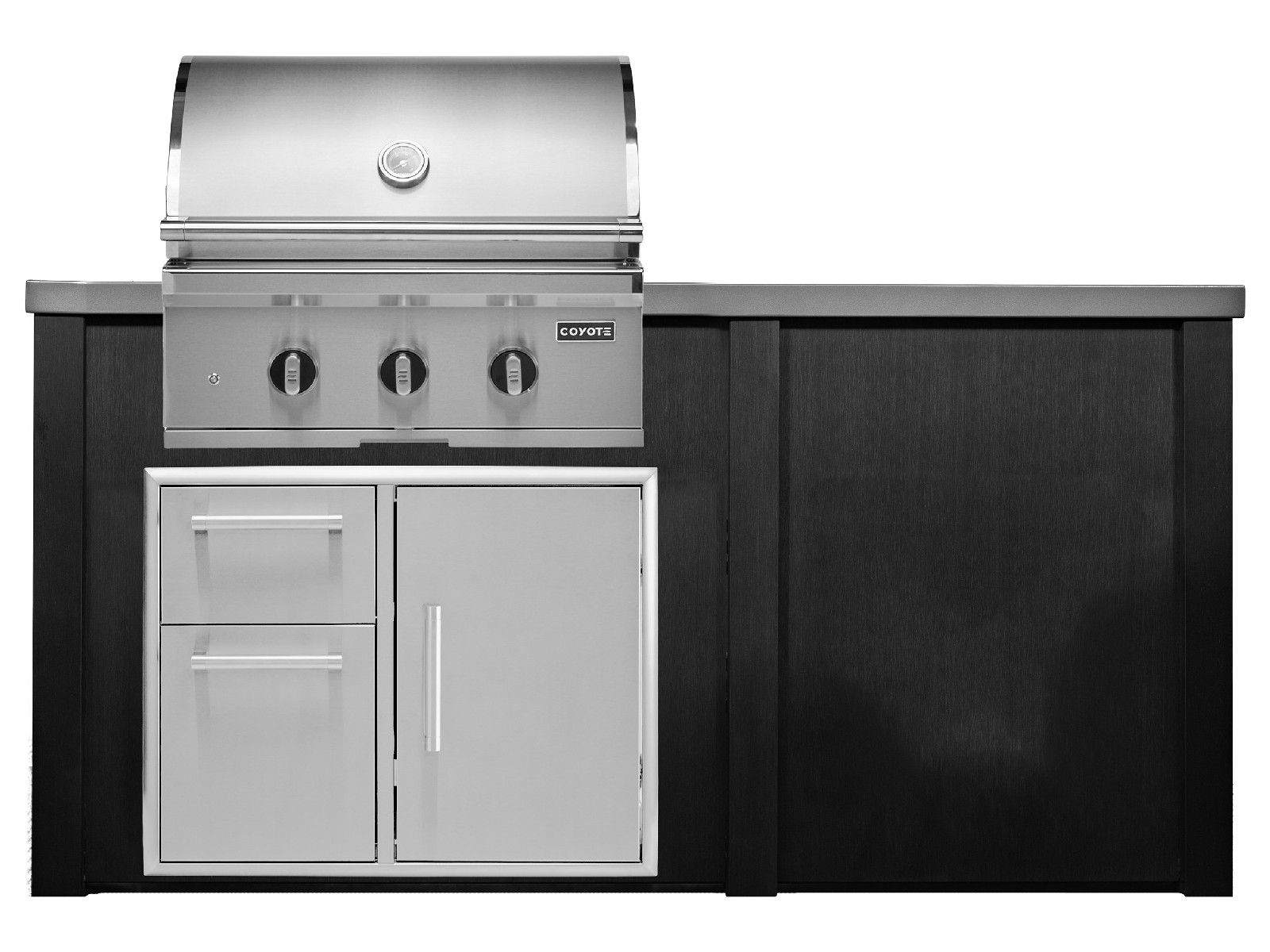 haven 6 ft. outdoor kitchen island w/ coyote c-series 30-inch grill & 31" dry pantry - brushed black