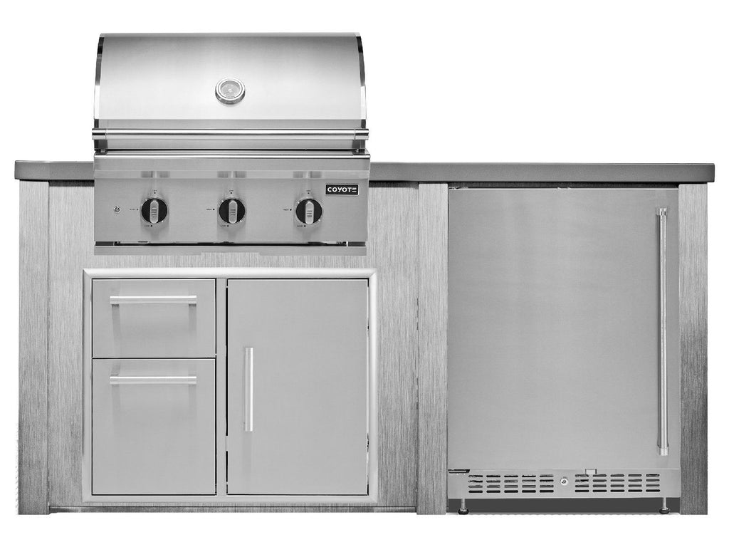 Isla de cocina exterior Haven de 1,8 m con parrilla Coyote Serie C de 76 cm, despensa de 78 cm y refrigerador de 61 cm - gris puerto