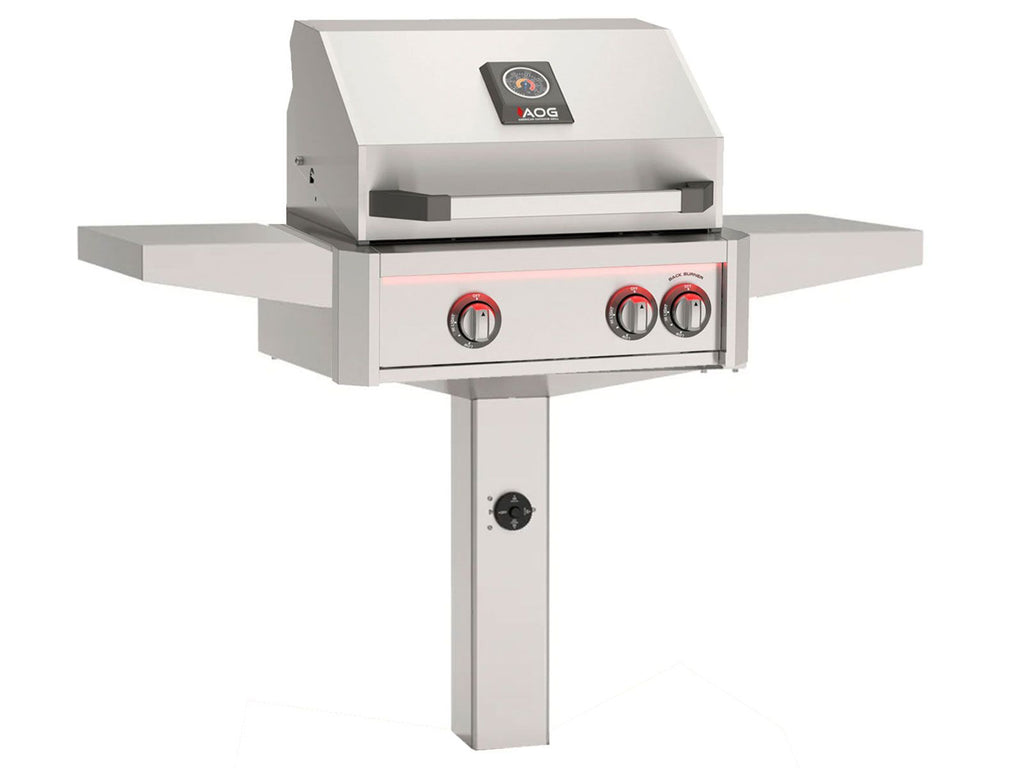 American Outdoor Grill L-Series 24-Inch 2-Burner Gas Grill With Rear IR Burner, Rotisserie Kit, Internal Lights & LED Multi-Color Lights on In-Ground Post Base