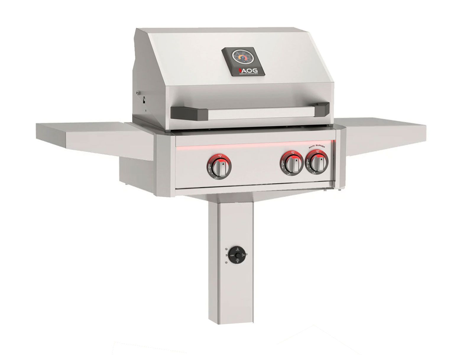 American Outdoor Grill L-Series 24-Inch 2-Burner Gas Grill With Rear IR Burner, Rotisserie Kit, Internal Lights & LED Multi-Color Lights on Accessible In-Ground Post Base (Includes Hood Side Handle)