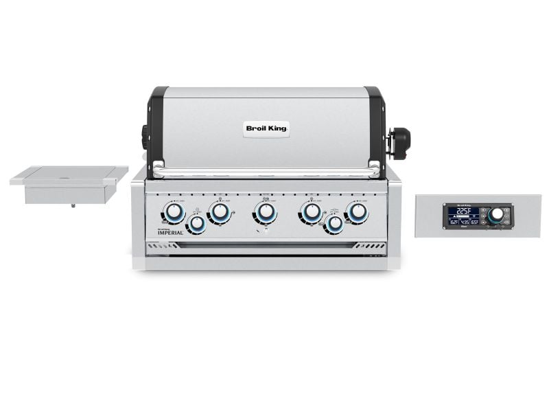 Broil King 111 x 70-Inch Outdoor Kitchen Island with Imperial QS 590i 5-Burner Gas Grill, Rotisserie, Side Burner, Refrigerator & iQue™ Technology Control