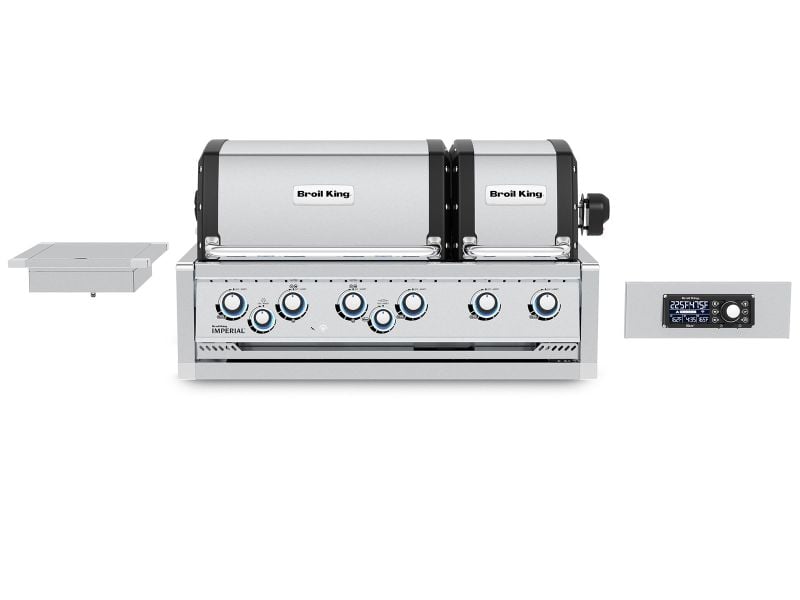 Broil King 118 x 70-Inch Outdoor Kitchen Island with Imperial QS 690i 6-Burner Gas Grill, Rotisserie, Side Burner, Refrigerator & iQue™ Technology Control
