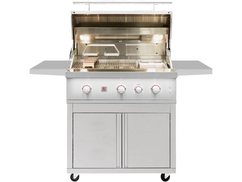 Summerset Quest 36-Inch 3-Burner Freestanding Gas Grill with Rear Infrared Burner, Rotisserie Kit & Drop-In Griddle Plate (QST36+CART)