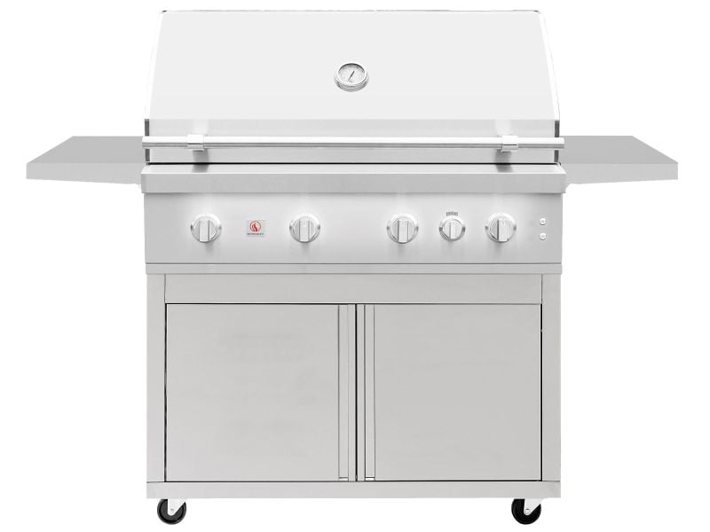 Summerset Quest 42-Inch 4 Burner Freestanding Gas Grill with Rear Infrared Burner, Rotisserie Kit & Drop-In Griddle Plate (QST42+CART)