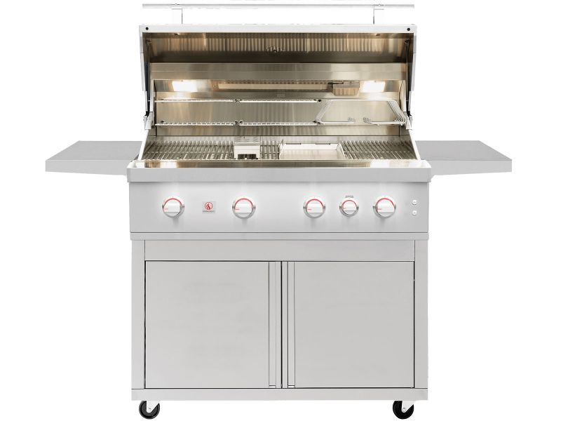 Summerset Quest 42-Inch 4 Burner Freestanding Gas Grill with Rear Infrared Burner, Rotisserie Kit & Drop-In Griddle Plate (QST42+CART)