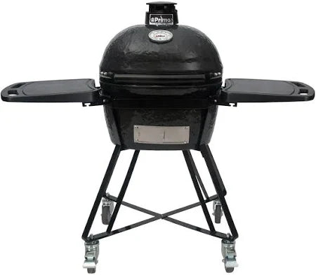 Primo All-In-One Oval Junior 200 Ceramic Kamado Grill With Cradle, Side Shelves And Stainless Steel Grates - PGCJRC (2021)