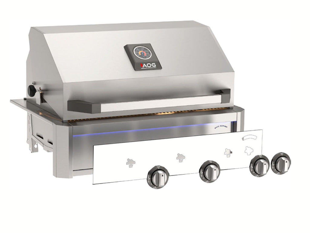 American Outdoor Grill L-Series 24-Inch 2-Burner Gas Grill With Rear IR Burner, Rotisserie Kit, Internal Lights & LED Multi-Color Lights on Accessible In-Ground Post Base (Includes Hood Side Handle)